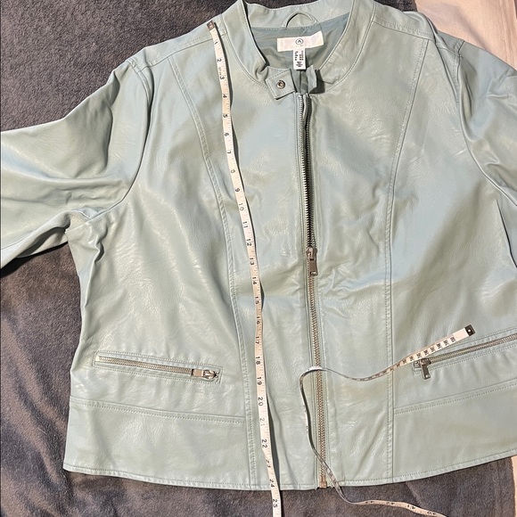 Plus size baby blue faux leather zip-up jacket, 3X - Picture 7 of 9